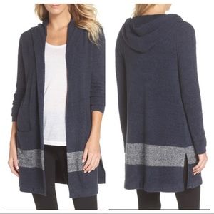 Barefoot Dreams Cozychic Lite Coastal Hooded Blue‎ Cardigan Sweater Women’s L/XL